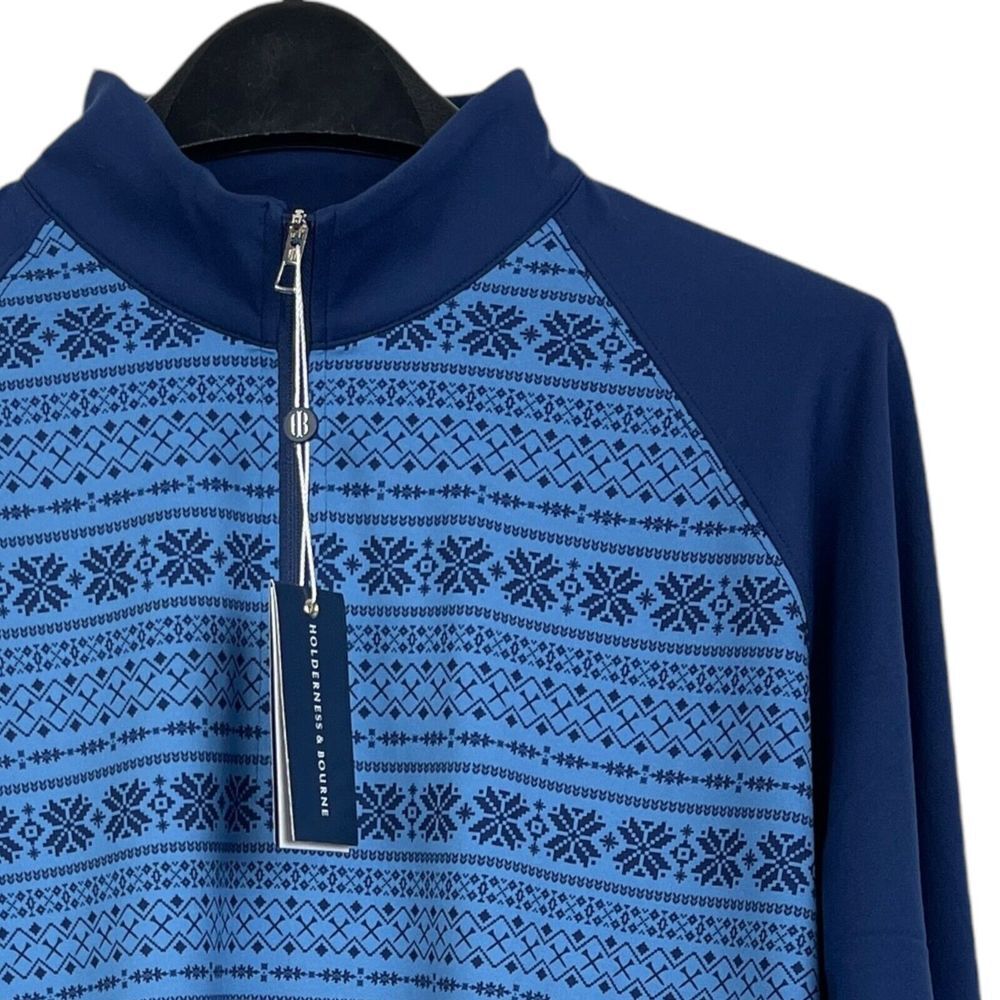 NEW Holderness & Bourne The Robinson Mens M Golf Apres Ski Pullover Blue Nordic